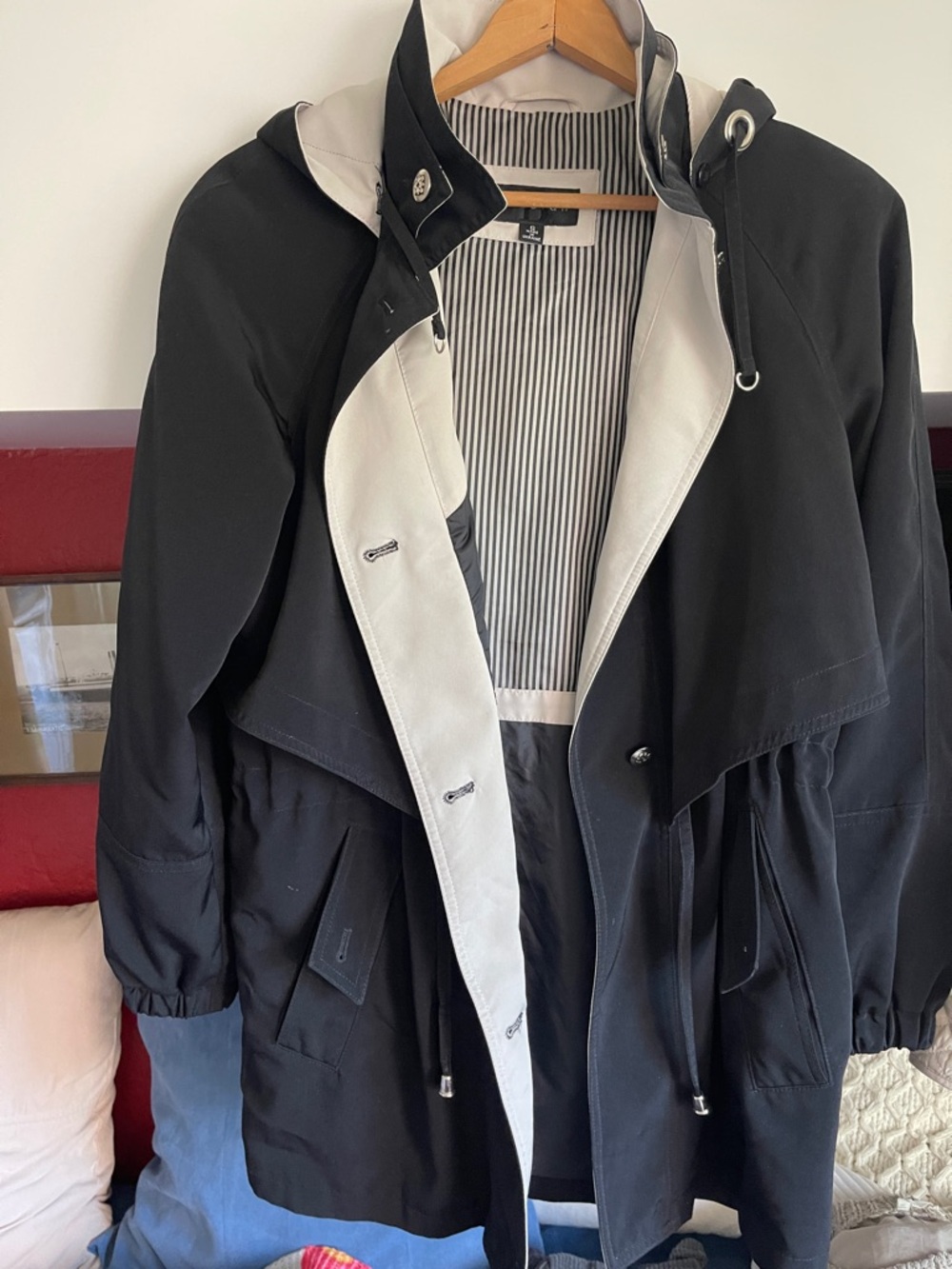 Braetan Black Hooded Trench Coat with Cream Interior